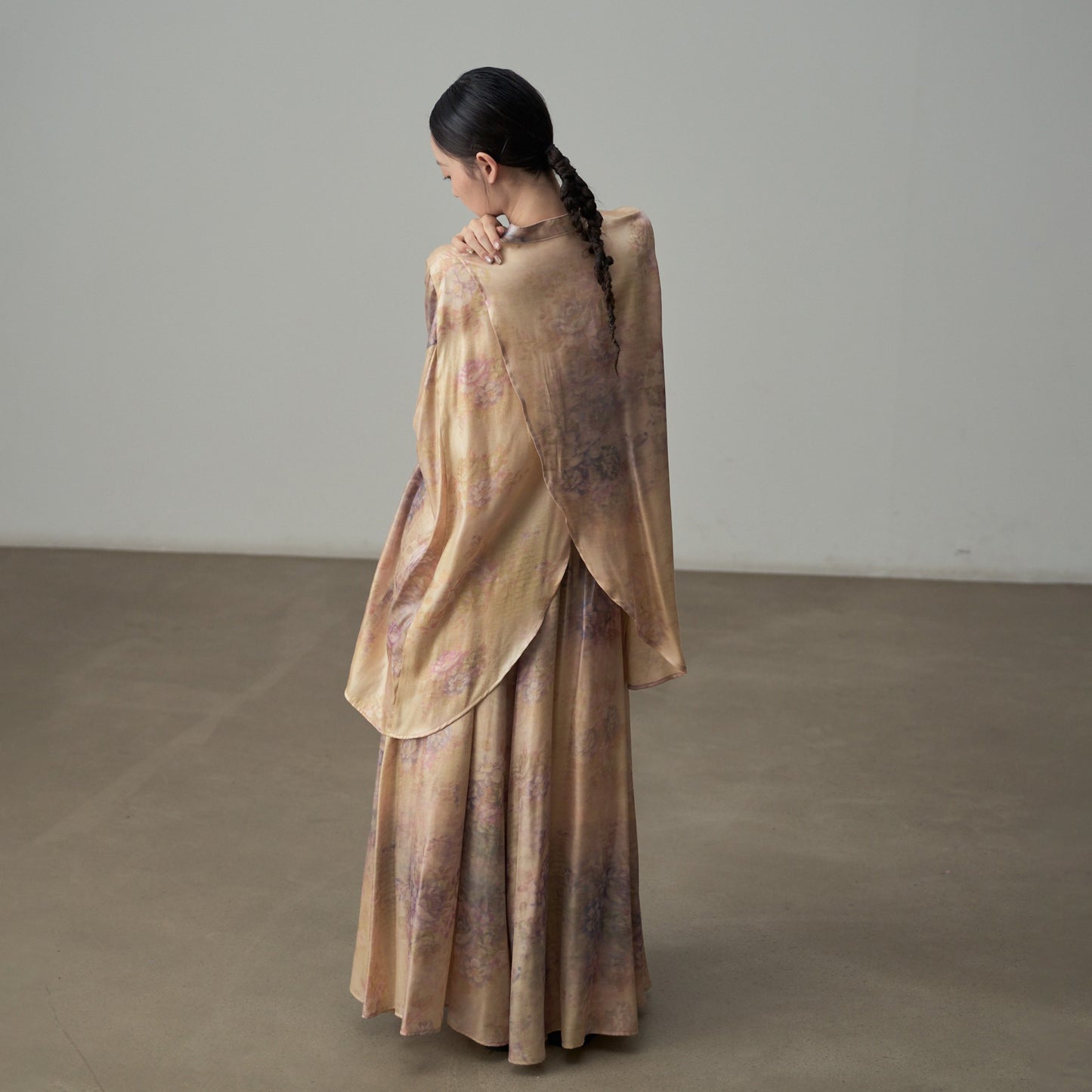 【単品注文】【セットアップ】新中華風 レトロ 薄手 UVカット プリント ゆったり 体型カバー 長袖シャツ＋フレアスカート【SHシリーズ】