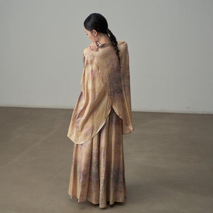 【単品注文】【セットアップ】新中華風 レトロ 薄手 UVカット プリント ゆったり 体型カバー 長袖シャツ＋フレアスカート【SHシリーズ】