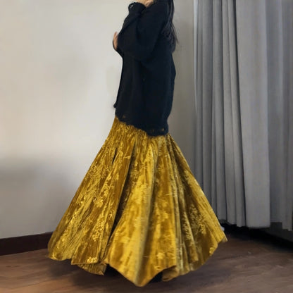 【ボトムス】オールドマネー プリント ベルベット アシンメトリー マーメイドスカート【SHシリーズ】