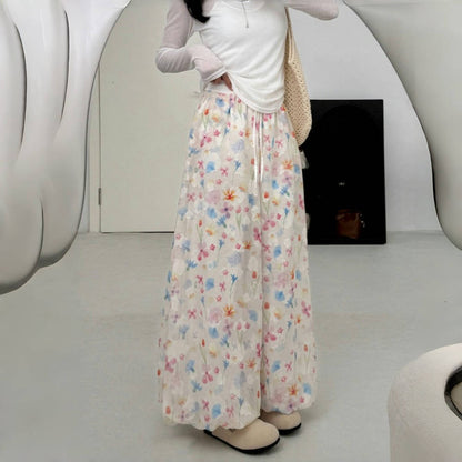 【ボトムス】夏 花柄  ハイウエスト ウエストゴム入り ワイドパンツ 【SHシリーズ】