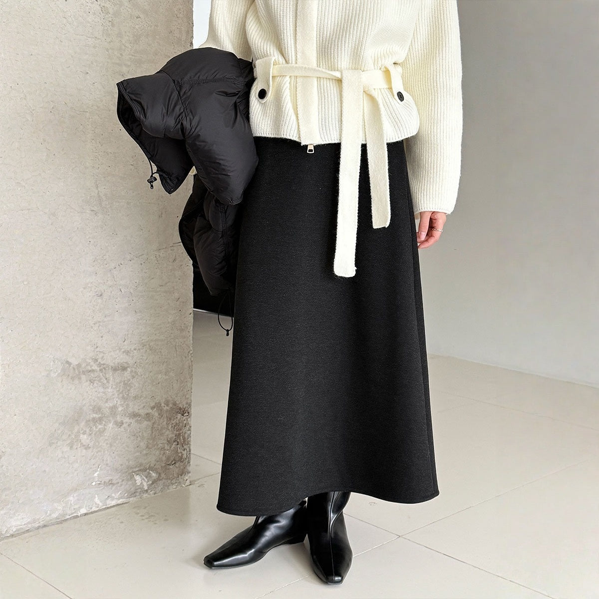 【ボトムス】落ち感 細見え ウール裏起毛  Aラインロング スカート 【JZシリーズ】