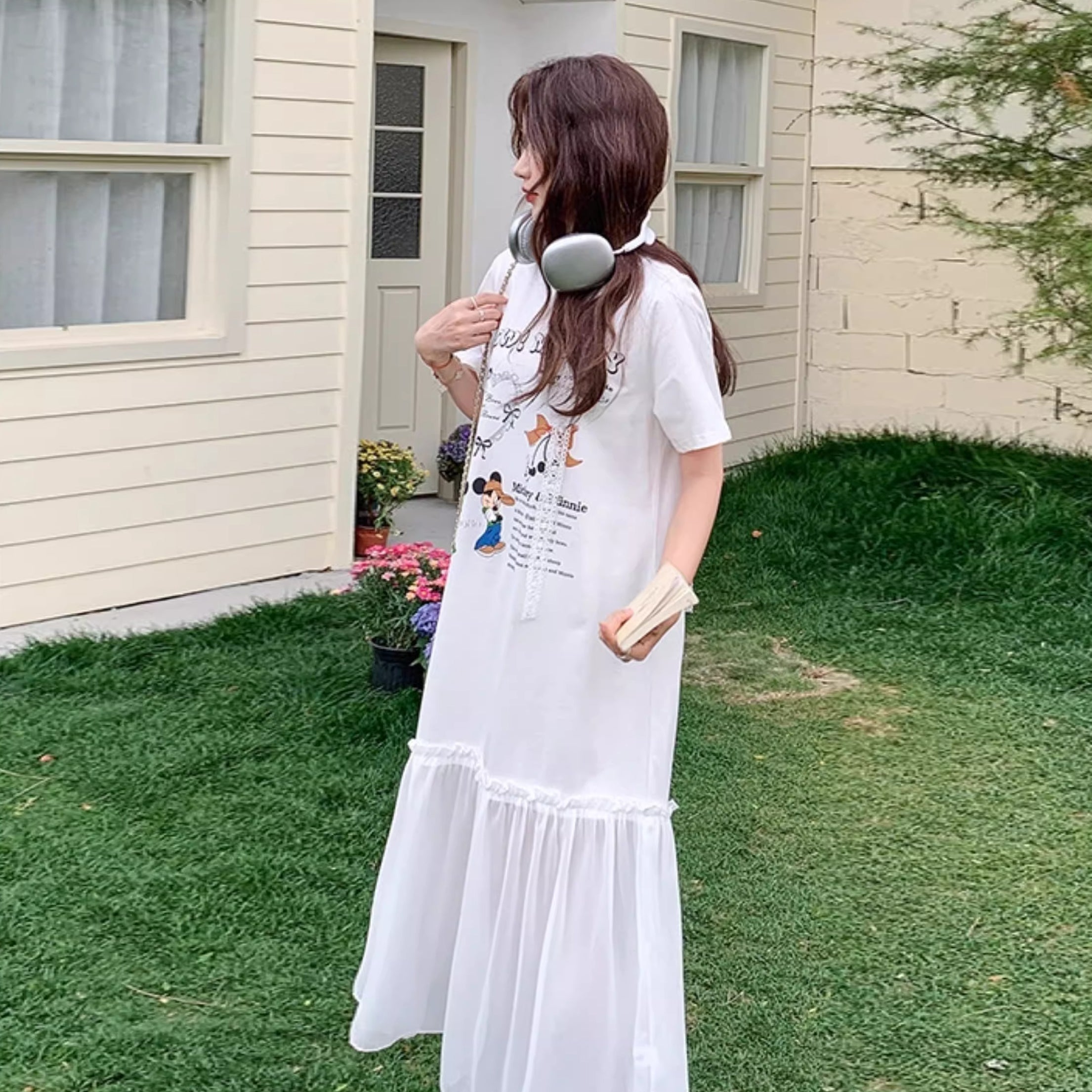 ワンピース】ゆるかわキャラ柄Tシャツ 半袖 ワンピース 配色デザインで