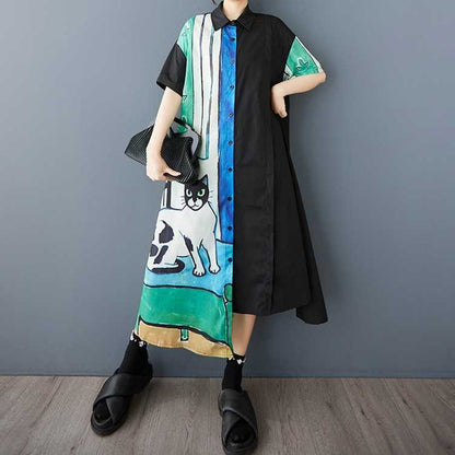 60%OFF⭐️期間限定【ワンピース】🐱猫柄 夏新作 韓国風 ゆったり 大きいサイズ プリント 切替 カジュアル シンプル 可愛い 半袖 ワンピース【SHシリーズ】