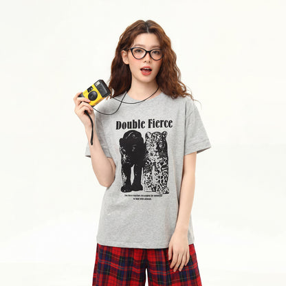 【トップス】アメリカンストリート プリントTシャツ レディース 半袖 ゆったり 短丈 正肩デザイン 夏 カジュアル 体型カバー 着回し【FCシリーズ】