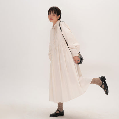 【ワンピース】かわいい 手作り タック プリーツ ハイウエスト ゆったり 日本風 長袖ワンピース【JZシリーズ】