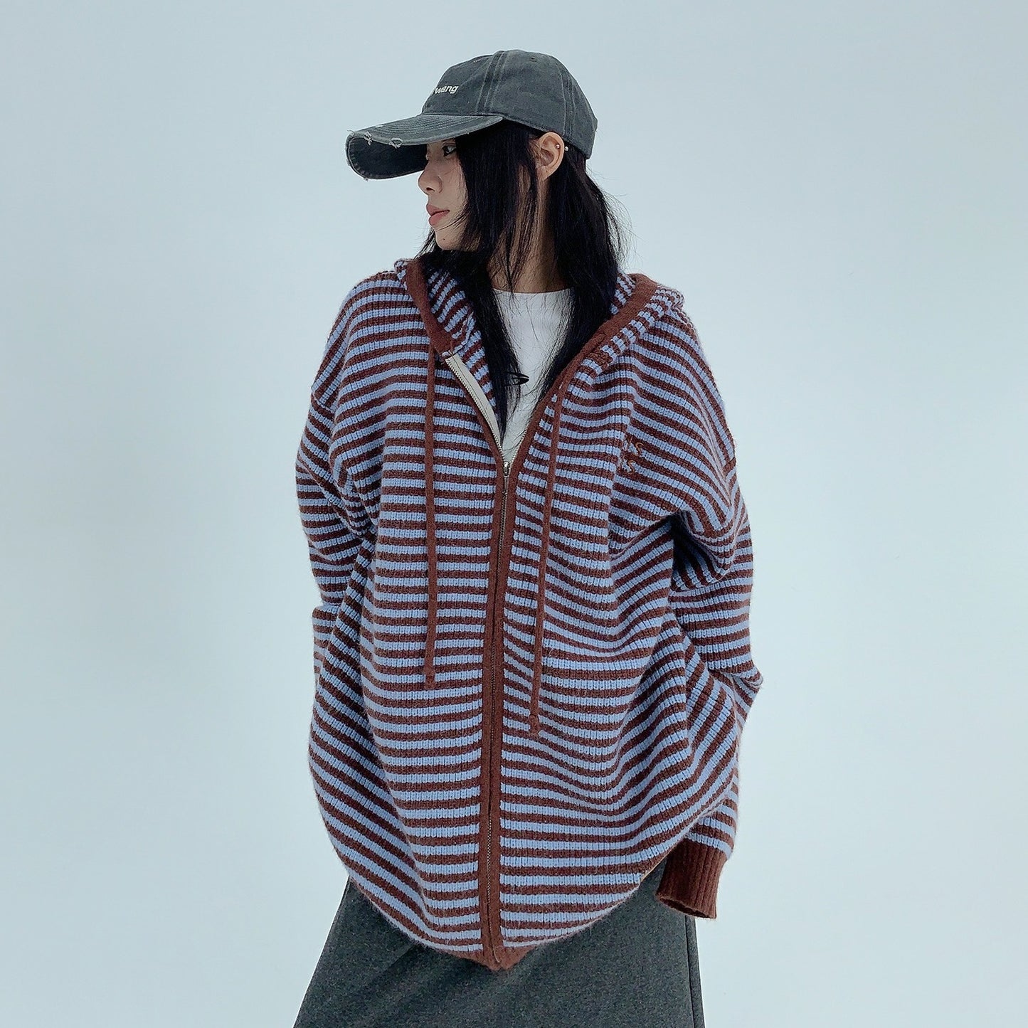 【アウター】春 秋 冬 ボーダー 厚手 フード付き ゆる感 ジャケット 【FCシリーズ】