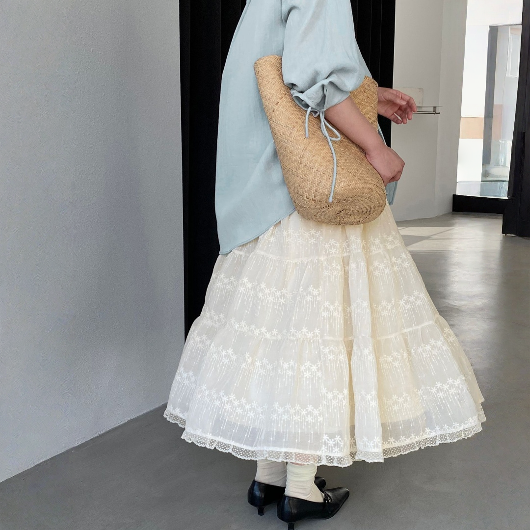 【ボトムス】刺繍 レース フレア スカート 【JZシリーズ】