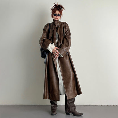 【アウター】2025新作 イングランド風 ゆったり スタンドネック PU コート【FCシリーズ】