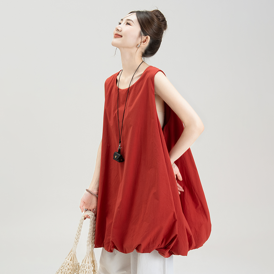 【ワンピース】夏新作 ゆったりカジュアル ノースリーブバルーンシルエットワンピース【JZシリーズ】