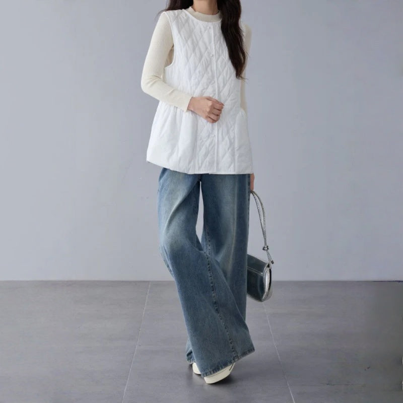 【トップス】春 秋 冬 切り替え ダイヤ柄 中綿 ベスト 【JZシリーズ】