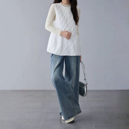 【トップス】春 秋 冬 切り替え ダイヤ柄 中綿 ベスト 【JZシリーズ】