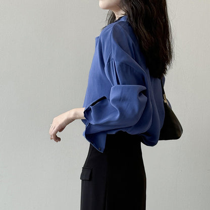 【トップス】フレンチデザイン プルオーバーシャツ 秋新作 エレガントなドレープ感 ゆったり通勤トップス【JZシリーズ】