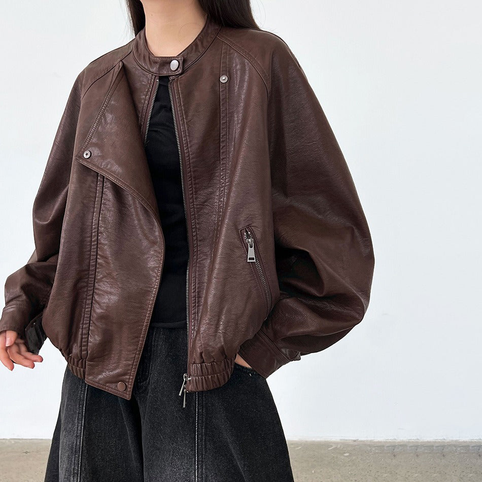 【アウター】韓系ハイエンド感 バイカージャケット レディース 秋新作 ゆったりショート丈 PUレザージャケット【SNシリーズ】