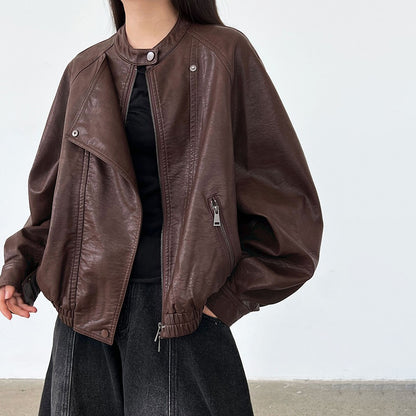 【アウター】韓系ハイエンド感 バイカージャケット レディース 秋新作 ゆったりショート丈 PUレザージャケット【SNシリーズ】