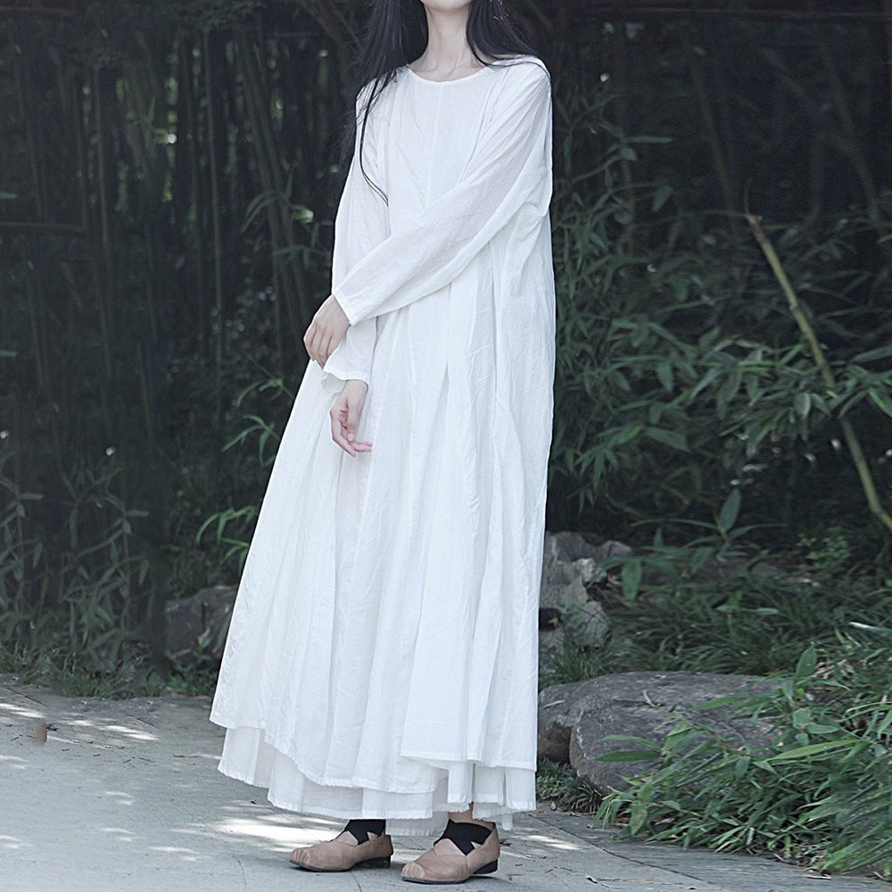 【ワンピース】新作 シンプルで洗練された コットン 長袖ワンピース【AHシリーズ】