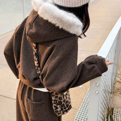 【セットアップ】【単品注文】ファー襟 スウェットアウター + カーブ ワイドパンツ 2点上下セット 【JZシリーズ】