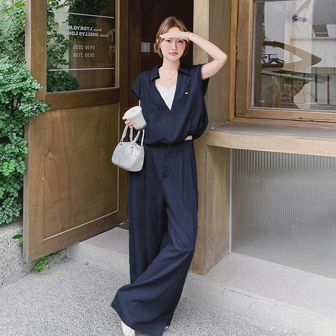 2点セット！【セットアップ】カジュアル気質 ネイビーシャツ×ワイド