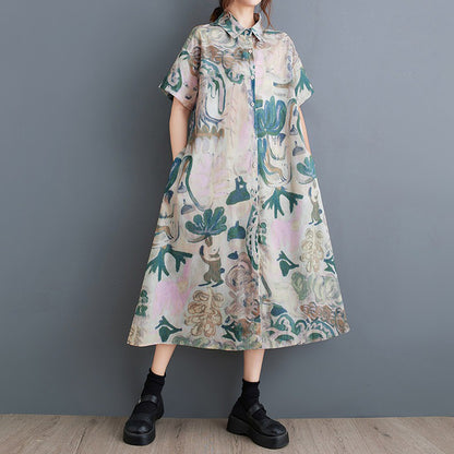 期間限定⭐60%OFF【ワンピース】レディース 大きいサイズ ワンピース プリント 2026夏 半袖 膝下 チュニック ゆったり 快適 痩せ見え 総柄 楽ちん 外出 部屋着 韓国風 カジュアル【SHシリーズ】