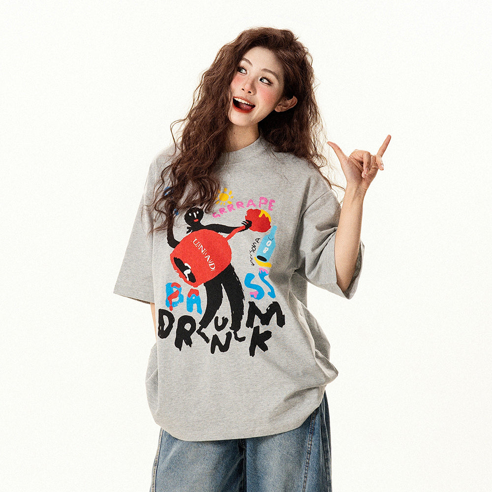 【トップス】アメリカンレトロ 趣味落書きプリント 半袖Tシャツ レディース 夏 ゆったり カジュアル【FCシリーズ】【15〜20日発送】