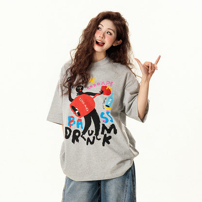 【トップス】アメリカンレトロ 趣味落書きプリント 半袖Tシャツ レディース 夏 ゆったり カジュアル【FCシリーズ】【15〜20日発送】