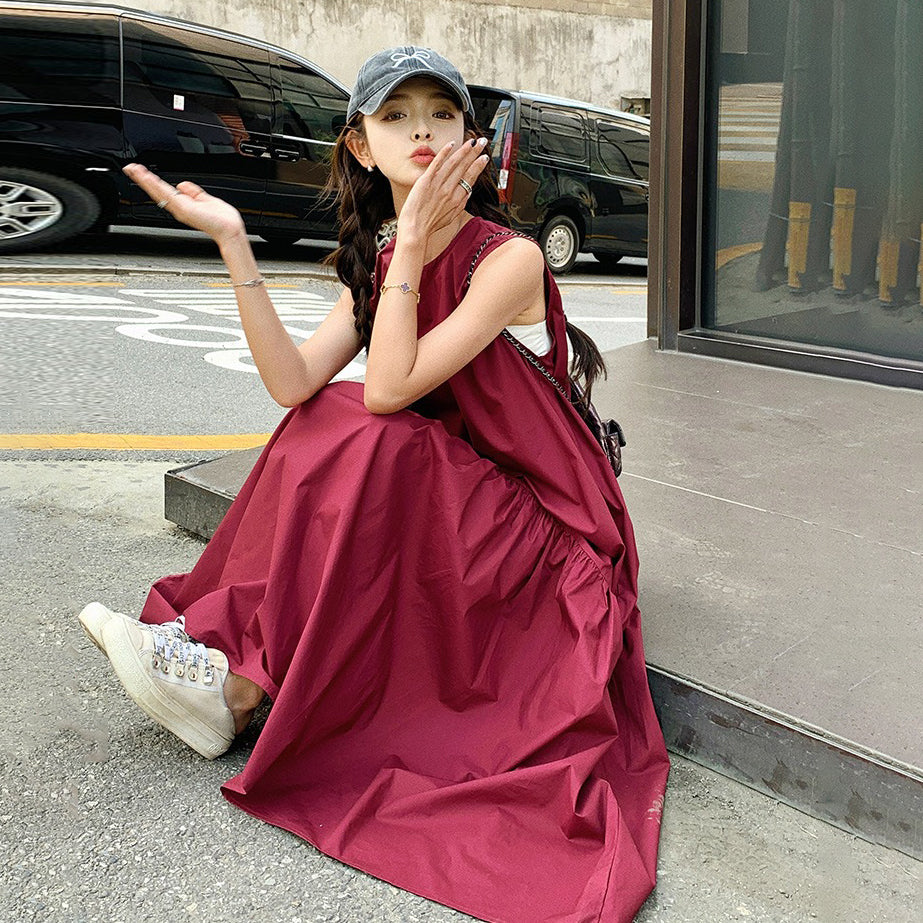 【ワンピース】夏新作 ゆったりシルエット 高級感 体型カバー抜群 ノースリーブワンピース