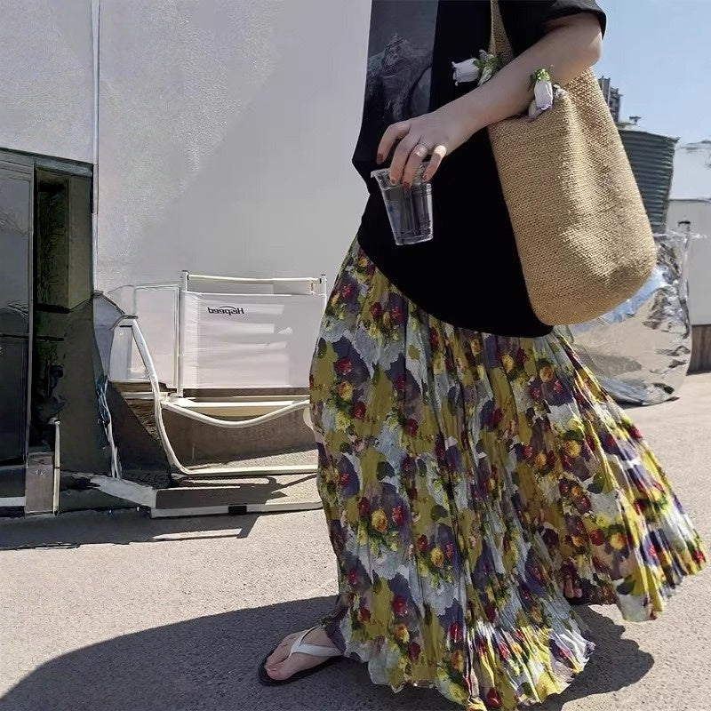 【60%OFF⭐️早い者勝ち】【ボトムス】油絵風 ウエストゴム 小花柄 スカート 【SHシリーズ】