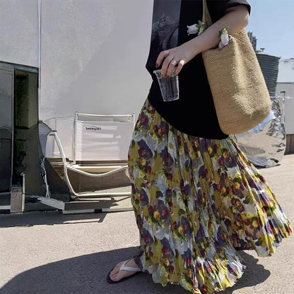 【60%OFF⭐️早い者勝ち】【ボトムス】油絵風 ウエストゴム 小花柄 スカート 【SHシリーズ】