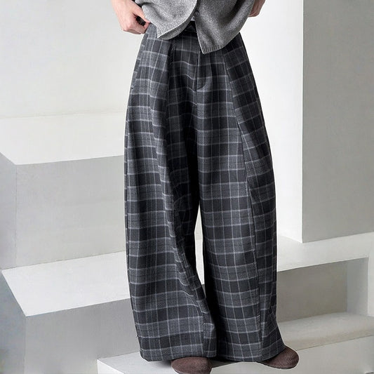 【ボトムス】春 秋 冬 ゆったり ハイウエスト チェック柄 ワイドパンツ 【JZシリーズ】