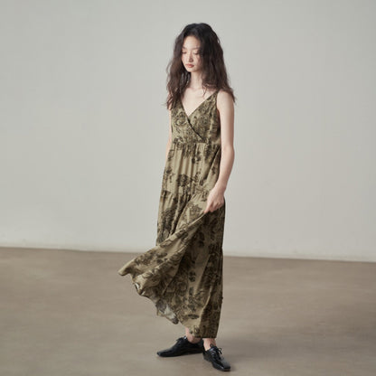 【ワンピース】フレンチスタイル 海辺の雰囲気 夏 フラワープリント ノースリーブワンピース【SHシリーズ】