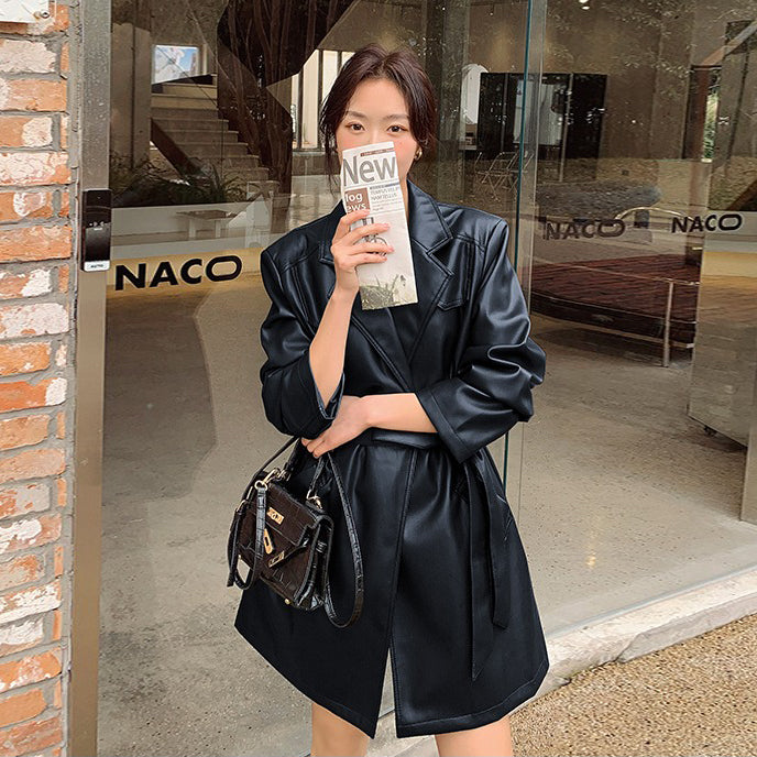 【アウター】メラード  PUレザージャケット 上質感 レトロ 上品 ミドル丈【JZシリーズ】