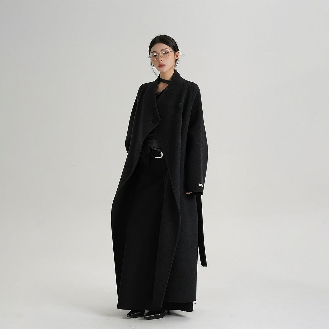 【アウター】気質と高級感 ミディアムロング 斜めボタン襟 ウールコート【JZシリーズ】