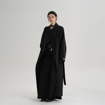 【アウター】気質と高級感 ミディアムロング 斜めボタン襟 ウールコート【JZシリーズ】