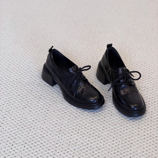 【シューズ】太ヒール 厚底 ヴィンテージ ローファー シューズ  春新作 ファッション ラウンドトゥ レースアップ イギリス風 パンプス