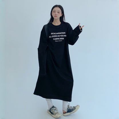 【ワンピース】春 秋 冬 プリント アルファベット 長袖 パーカー ワンピース 【FCシリーズ】