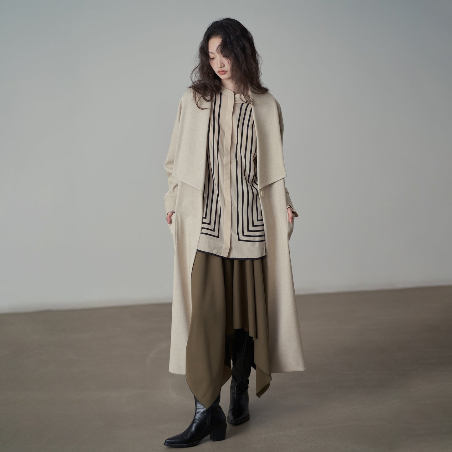 【アウター】新作 大きめラペル ゆったり ロング丈 長袖 コート トレンチコート レディース【JZシリーズ】