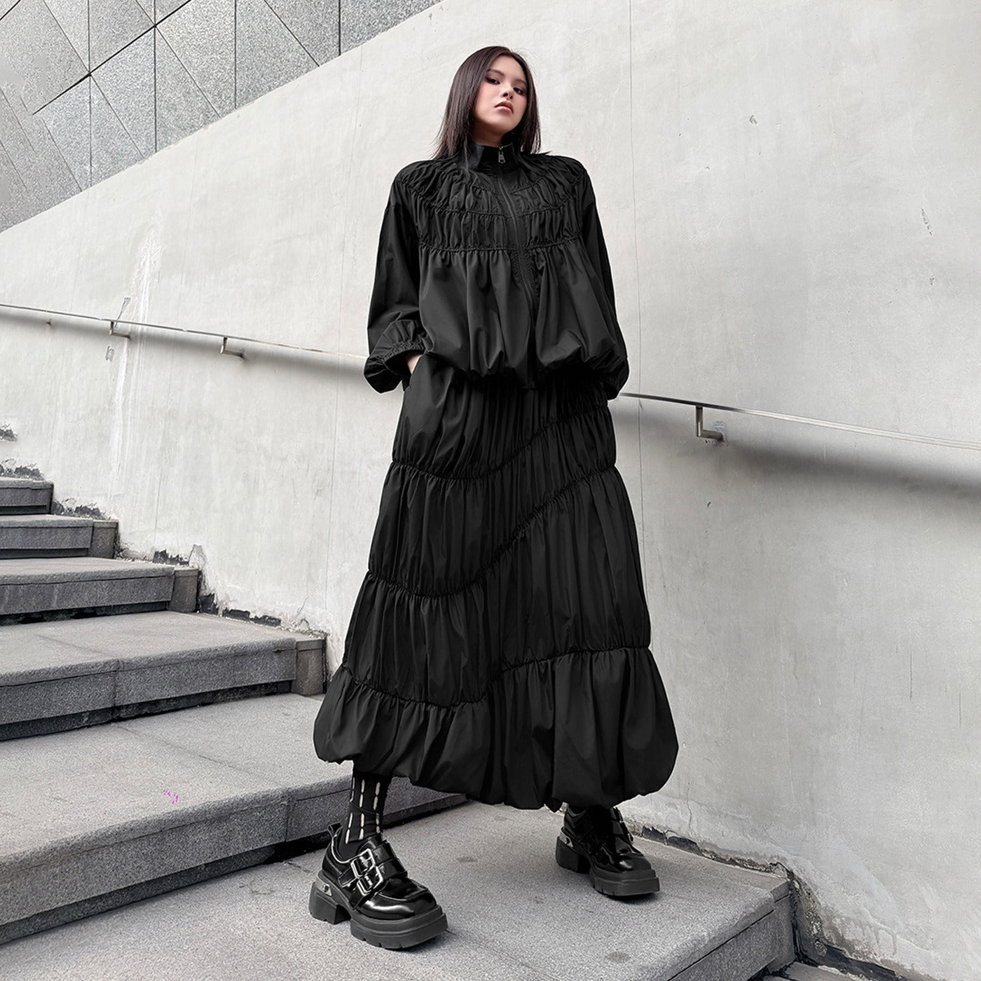 【セットアップ】【単品注文】日系ダークスタイル プリーツ ジャケット＋スカート 春新作 ゆったり 上下セット【AHシリーズ】