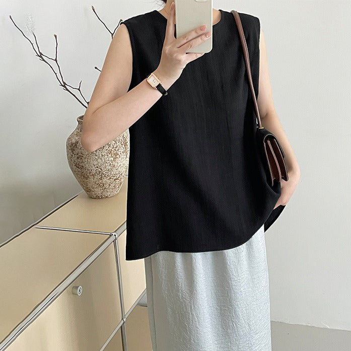 【トップス】レディース デザインベスト バックスリット入り クルーネック ノースリーブ 上品 きれいめ 通勤トップス 春夏【JZシリーズ】