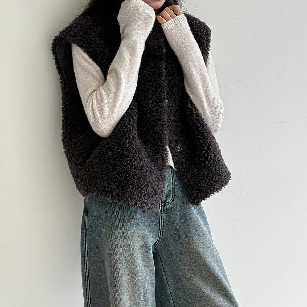 【トップス】秋冬 ノースリーブベスト レディース 秋冬 ウール×スエード フェイクファーベスト【JZシリーズ】