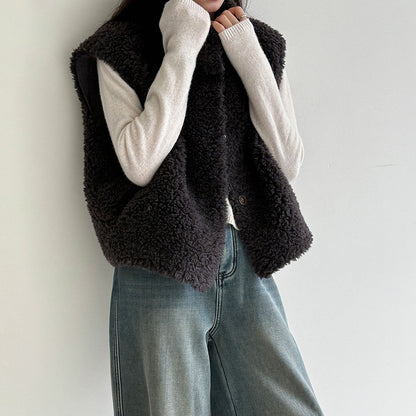 【トップス】秋冬 ノースリーブベスト レディース 秋冬 ウール×スエード フェイクファーベスト【JZシリーズ】