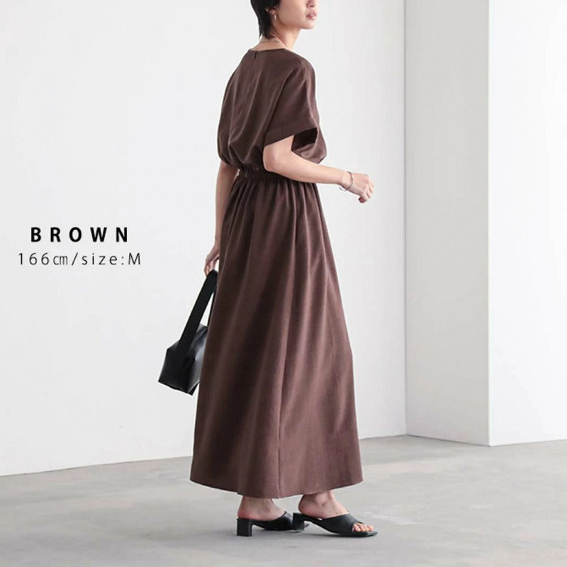 【ワンピース】ウエストマーク ファッション ゆったり シンプル 半袖 ロング ワンピース【JZシリーズ】