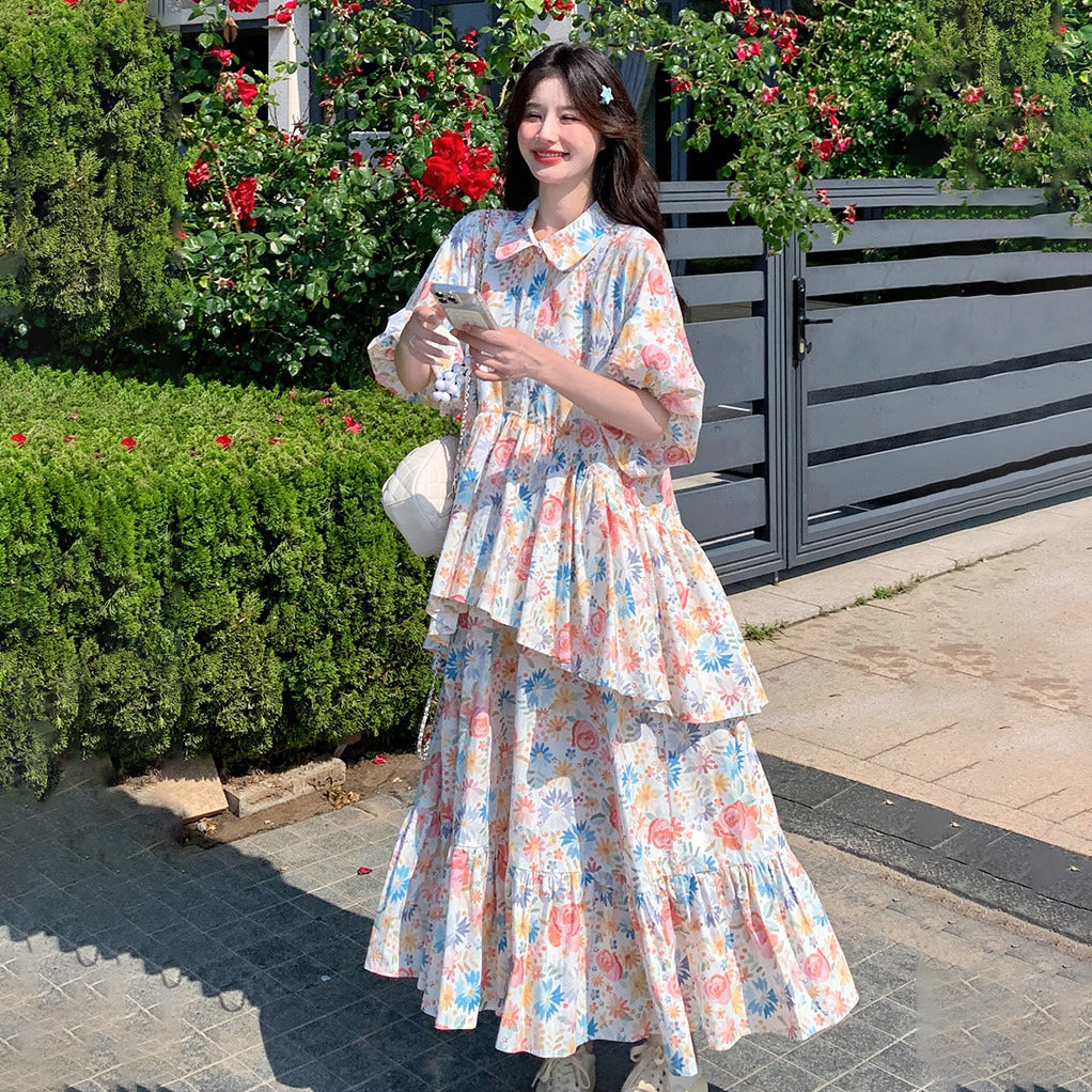 【ワンピース】可愛い 小花柄 シャツワンピース🌸 超人気で映える森ガール風 長袖ドレス【SHシリーズ】