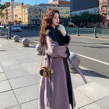 【アウター】春 秋 冬 高級感 ゆったり フード付き 両面編み 厚手 コート【JZシリーズ】