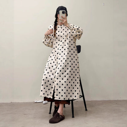 選べる7柄！【ワンピース】🎀カジュアルかわいい丸首プリントワンピース 長袖 シングルボタン 春新作 韓国風ウエストシェイプ レディース【SHシリーズ】