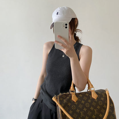 【トップス】レディース リブタンクトップ ノースリーブ 丸首 細見え 無地 コットン スリムフィット インナー トップス 夏【FCシリーズ】