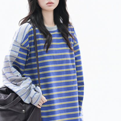 【トップス】レトロ配色ストライプロンT ユニセックス レディース 長袖Tシャツ デザインカットソー 春コーデ【FCシリーズ】