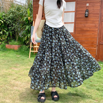 【ボトムス】高見え花柄ティアードスカート  夏 ふんわり軽やかシルエット【SHシリーズ】