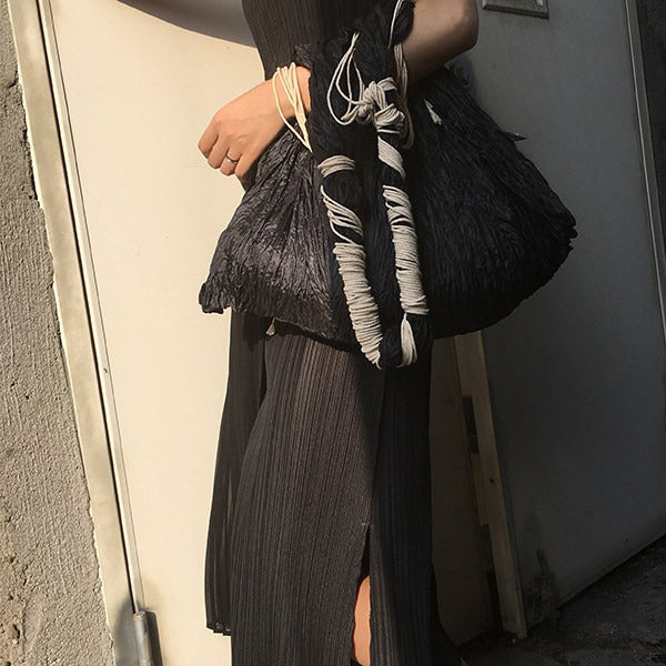 【バッグ】オリジナルデザイナーズ ワンショルダーバッグ プリーツデザイン＋ハンドメイド結びデザイン