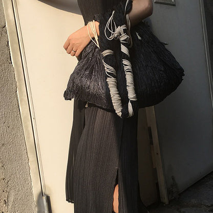 【バッグ】オリジナルデザイナーズ ワンショルダーバッグ プリーツデザイン＋ハンドメイド結びデザイン