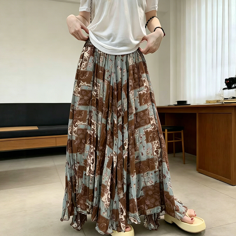 【ボトムス】レトロ風 花柄 プリーツ スカート レディース 夏 フレアスカート ハイウエスト ロング丈 フェミニン【SHシリーズ】