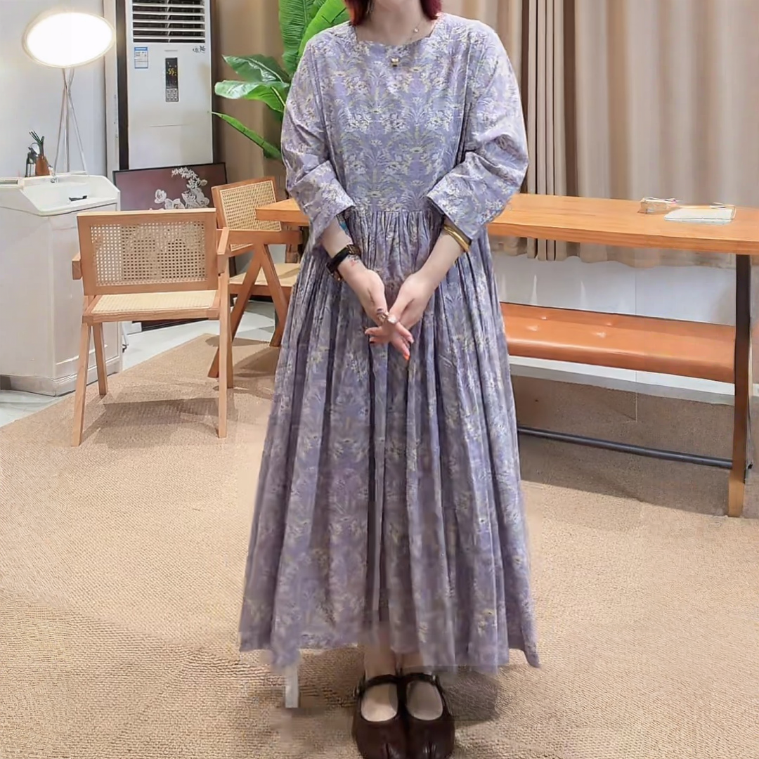 【ワンピース】優しい雰囲気 プリント 大振裾 カジュアル 長袖 ワンピース 【SHシリーズ】